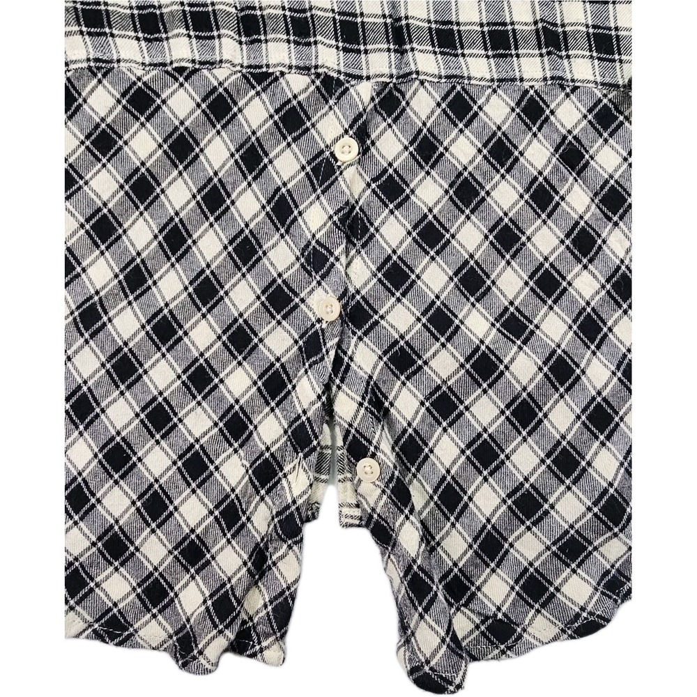 Lucky Brand Buffalo Plaid black Button Up long sleeve split tail Medium Bungalow - Picture 9 of 11